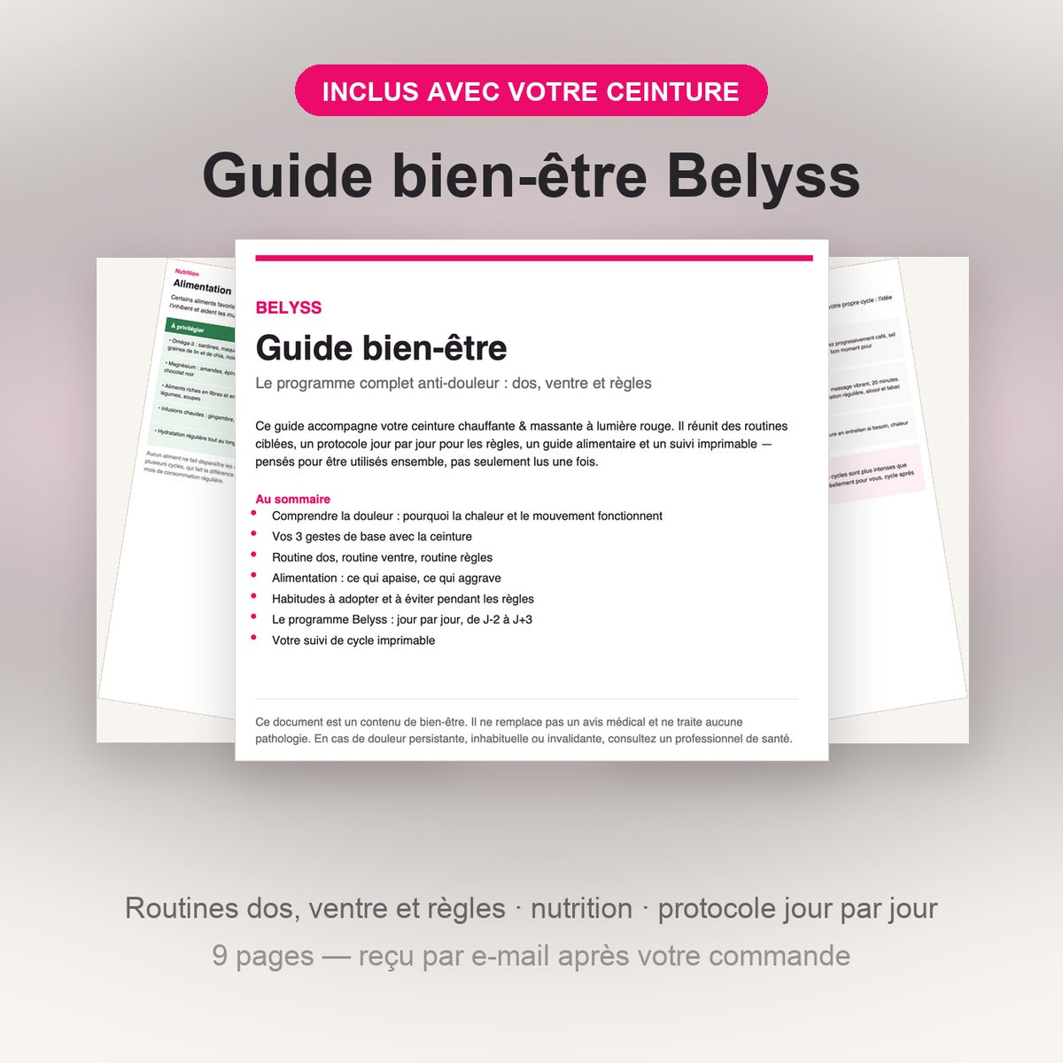Guide bien-etre Belyss de 9 pages inclus avec la ceinture chauffante